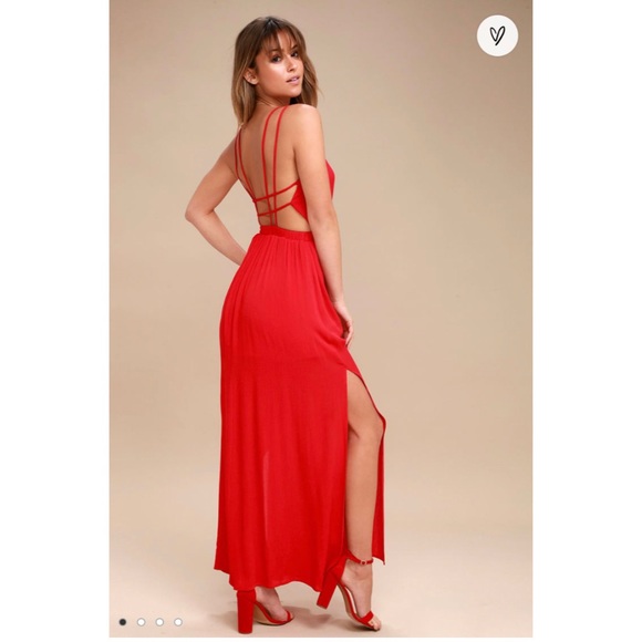 Lulu’s Lost In Paradise Red Maxi Dress - Picture 2 of 8